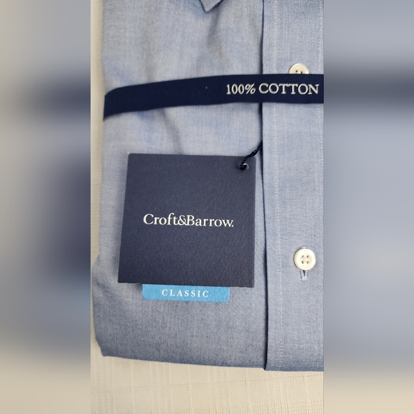 CROFT & BARROW CLASSIC-FIT NO IRON MEN'S DRESS SHIRT Sz 17 1/2 36/37 LIGHT BLUE - Picture 3 of 7